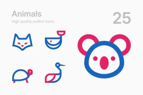 25枚动物简笔画图形矢量图标v2 Animals #2