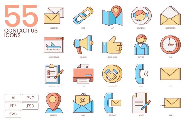 Honey系列-55枚联系我们主题矢量图标 55 Contact Us Icons – Honey Series