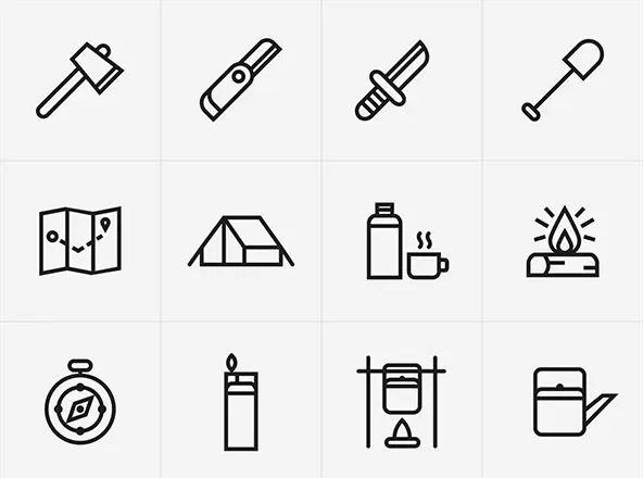 16枚冒险主题矢量线性图标 16 Line Adventure Icons