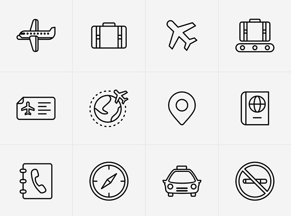16枚机场/航空主题矢量线性图标 16 Vector Airport Icons
