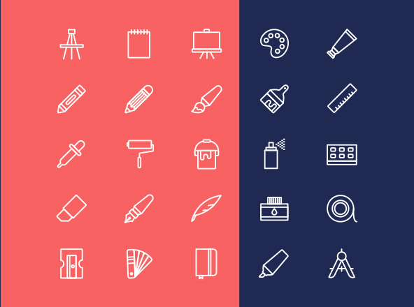 25枚艺术创作工具矢量线性图标 25 Line Art Tools Icons ( Vector )