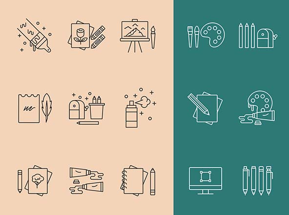 艺术家工具矢量线性图标 Artist Tools Vector Icons