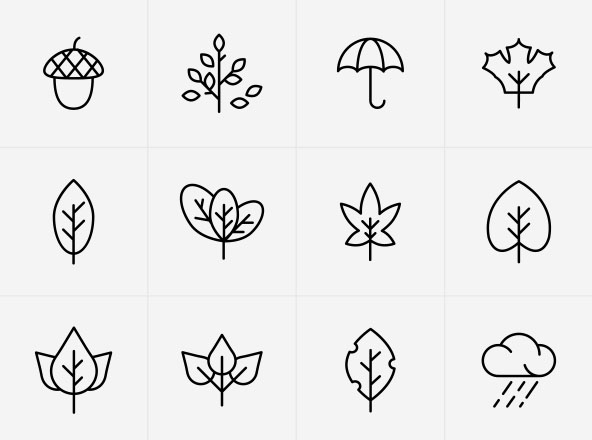 秋天元素矢量线性图标 Vector Autumn Icons