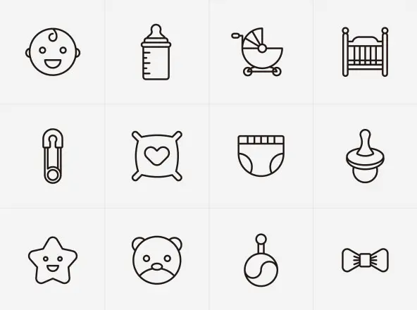 婴儿元素/婴儿主题矢量线性图标 Vector Baby Icons