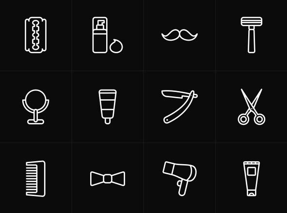 美发沙龙工具矢量线性图标v1 Vector Barber Icons 01