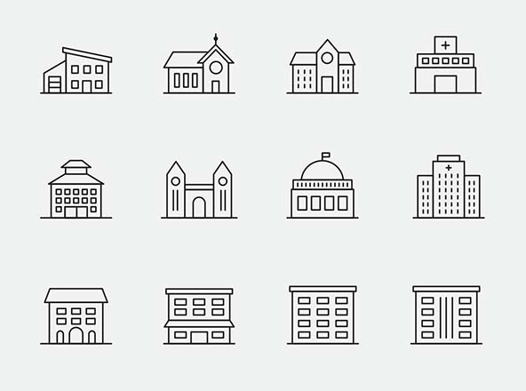 25枚各类建筑矢量线性图标 25 Vector Building Icons