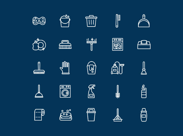 25枚保洁清洁服务矢量线性图标 25 Minimal Line Cleaning Icons