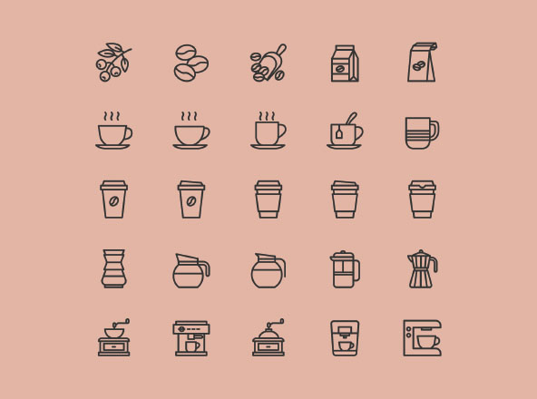 25枚咖啡主题矢量图标素材 25 Coffee Theme Icons – Vector .Ai