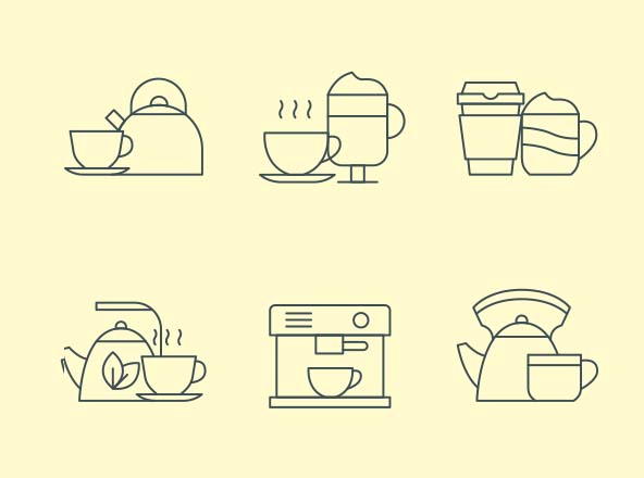 咖啡&茶文化主题矢量线性图标 Coffee and Tea Vector Icons