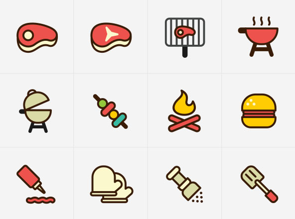 BBQ烧烤美食矢量彩色图标 Barbecue Vector Icons