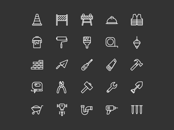 25枚施工装修工具矢量线性图标 25 Line Construction Icons