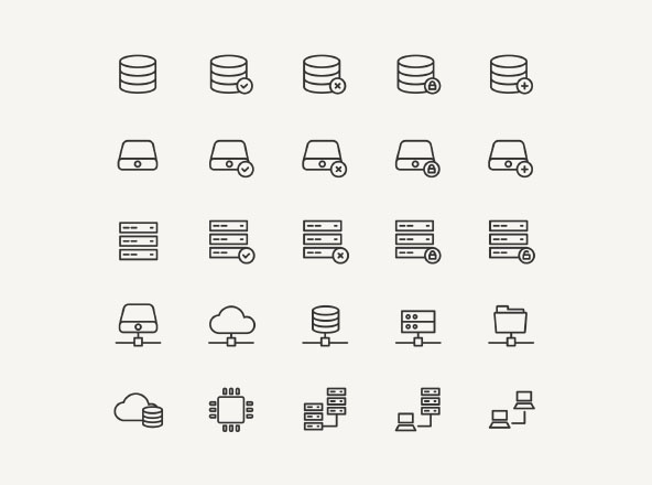 25枚数据存储矢量线性图标 25 Database Storage Icons