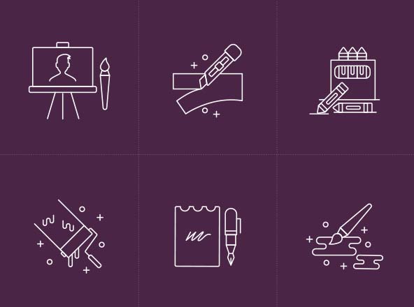 设计&艺术创作工具矢量线性图标 Design & Art Tools Icon Set