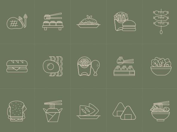 各种常见美食小吃矢量线性图标v2 Vector Food Icons Part 2