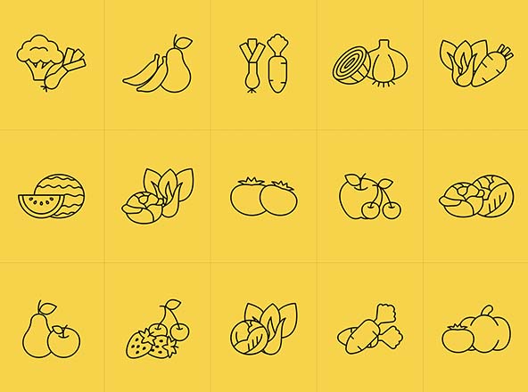 水果&蔬菜矢量线性图标 Fruit and Vegetables Vector Icons
