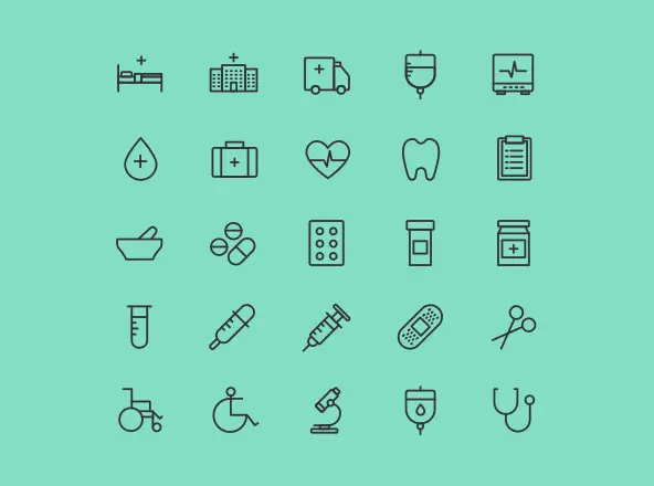 健康&保健主题矢量线性图标 Health and Care Vector Icons