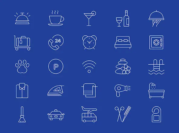 25枚极简风格酒店服务矢量线性图标 25 Minimal Hotel Service Icons