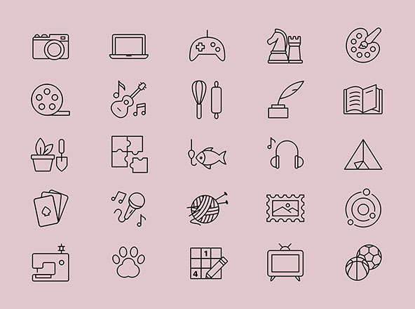 25枚兴趣爱好主题矢量线性图标 25 Line Interests Icons