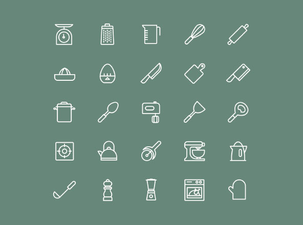 厨房用具图形矢量线性图标 Kitchen Utensils Icons – Vector