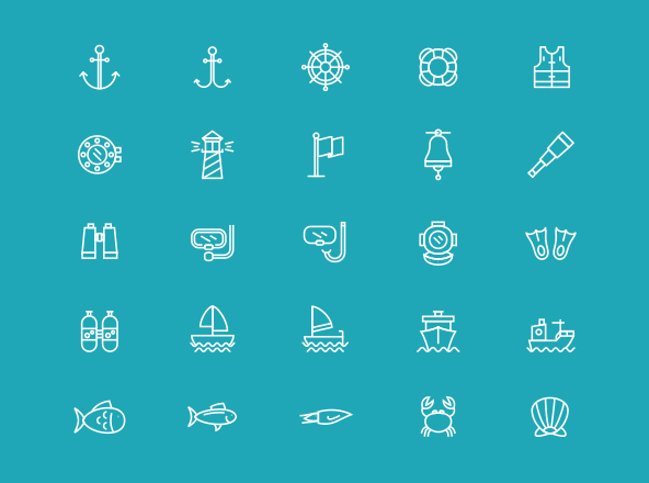 航海主题矢量线性图标 Nautical Icons ( Line Vector )