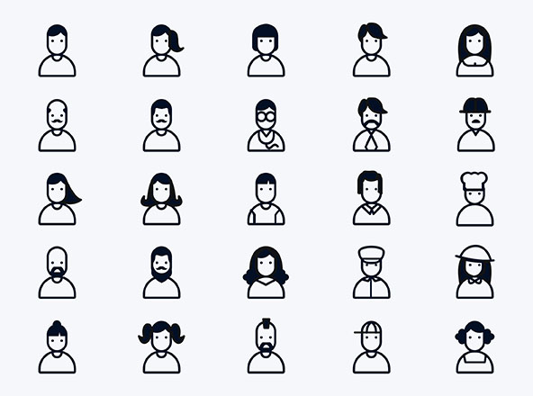 25枚用户头像矢量线性图标 People and User Icons