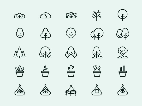 25枚植物盆栽矢量线性图标v2 25 Plant Vector Icons