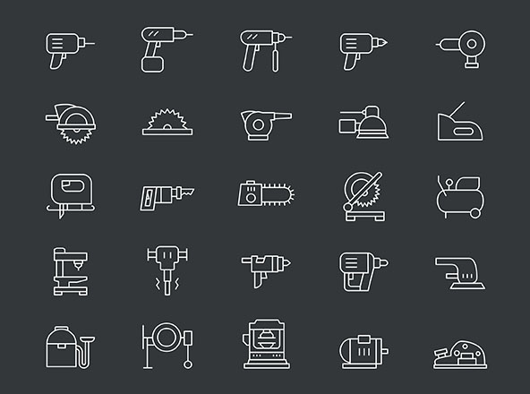 25枚电动工具矢量线性图标 25 Line Power Tool Icons