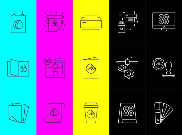 打印商店服务矢量线性图标 Printshop Vector Icons