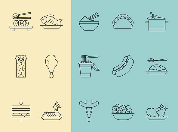 餐厅美食矢量线性图标 Restaurant Food Icons