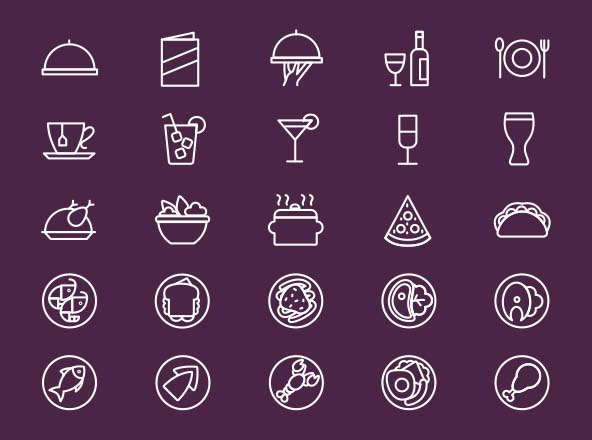25枚餐厅菜单设计 可用的矢量线性图标 25 Restaurant Menu Icons