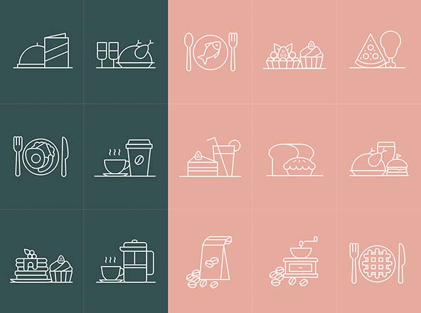 餐馆美食主题矢量线性图标 Restaurant Vector Icons