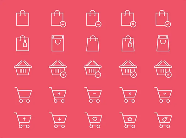购物袋&购物车矢量线性图标 Shopping Bag & Cart Icons