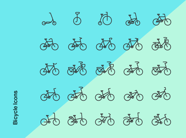 25枚常见自行车类型矢量线性图标 25 Bicycle Line Vector Icons