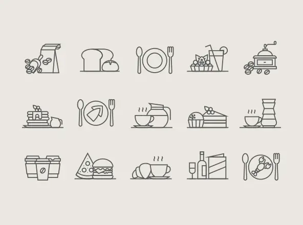 餐厅&咖啡矢量线性图标 Restaurant & Coffee Icons