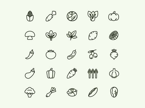 极简主义风格蔬菜矢量线性图标 Minimal Line Vegetable Icons