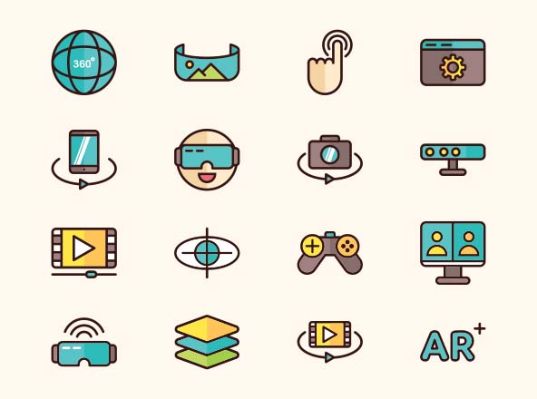 VR虚拟现实矢量彩色图标v2 Virtual Reality Vector Icons Part 02