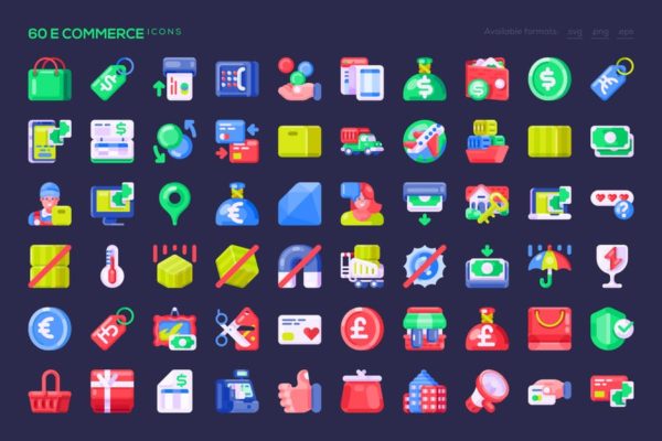60枚电子商务主题拟物化矢量图标 60 E Commerce Icons