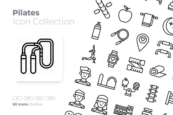 普拉提主题轮廓矢量图标合集 Pilates Outline Icon