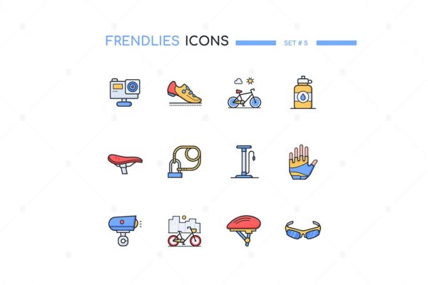 自行车元素线条设计风格矢量图标集 Cycling – modern line design style icons set