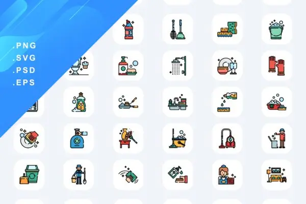 50个清洁彩色图标素材 50 Cleaning Icons