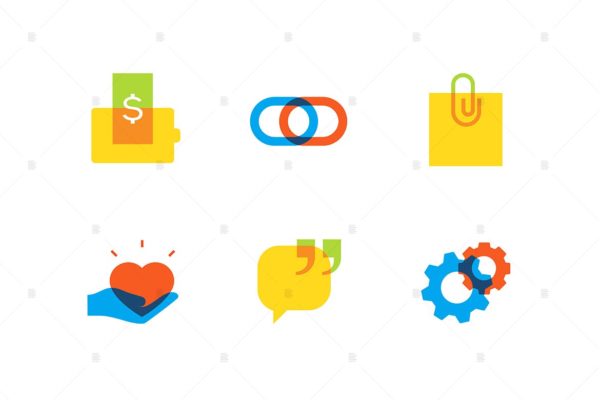 技术和社交媒体主题扁平设计风格矢量图标集 Technology and social media – flat design icons
