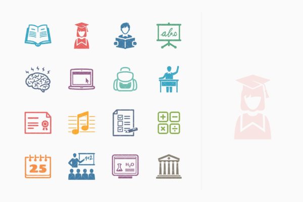 彩色系列-教育主题矢量图标集v2 Education Icons Set 2 – Colored Series