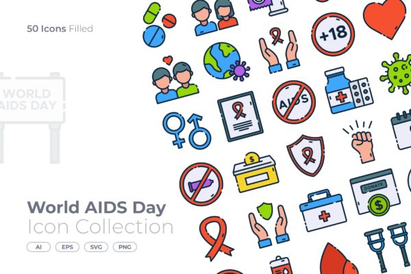 世界艾滋病日填充图标素材 World AIDS Day Filled Icon