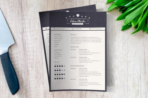 西餐厨师个人简历设计模板 Chef CV Template