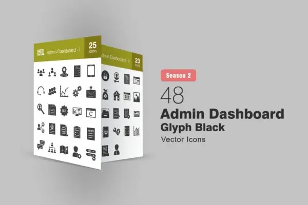 48枚管理后台仪表板UI设计矢量图标II 48 Admin Dashboard Glyph Icons Season II