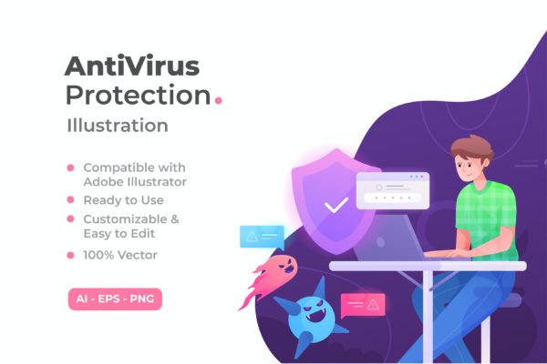 网络病毒防护概念插画模板v9 Antivirus Protection Illustration Concept  v.9