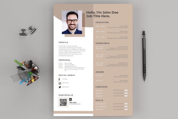 对称两列式个人介绍信&电子简历模板 Resume / CV Layout and Cover Letter