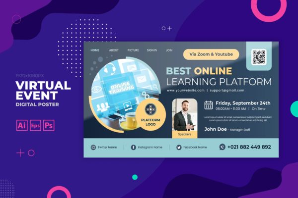 网络研讨会/在线培训活动数字海报传单设计模板v1 Webinar / Online Training Event Digital Poster Fly