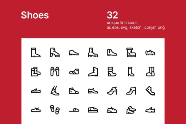 32枚各式鞋子矢量线性图标 Shoes icons