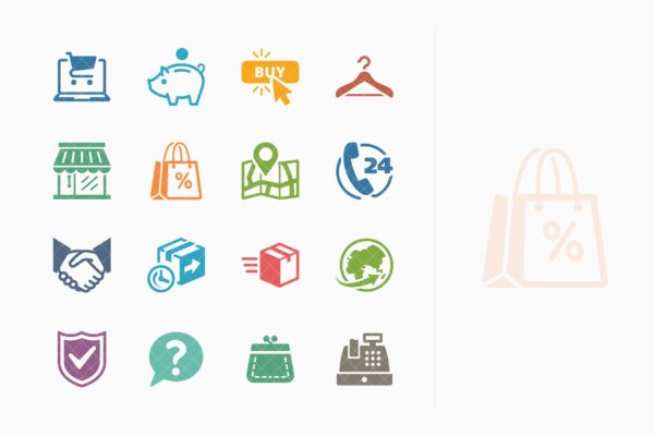 彩色系列-电子商务主题矢量图标v5 E-commerce Icons Set 5 – Colored Series